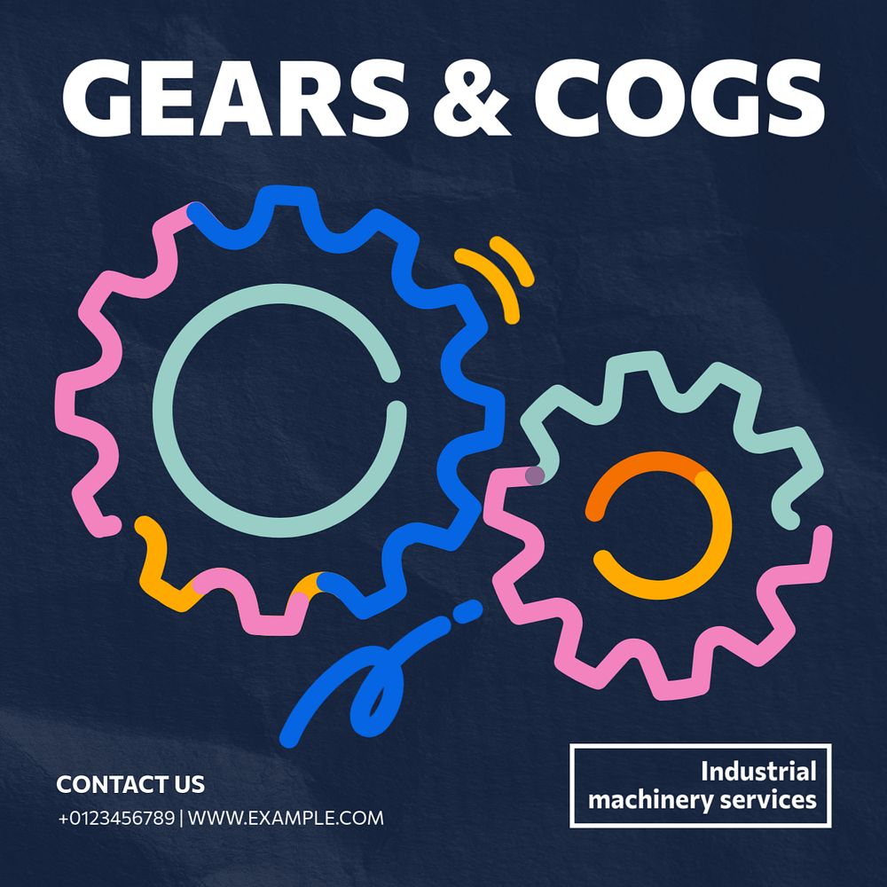 Gears & cogs Instagram post template, editable text