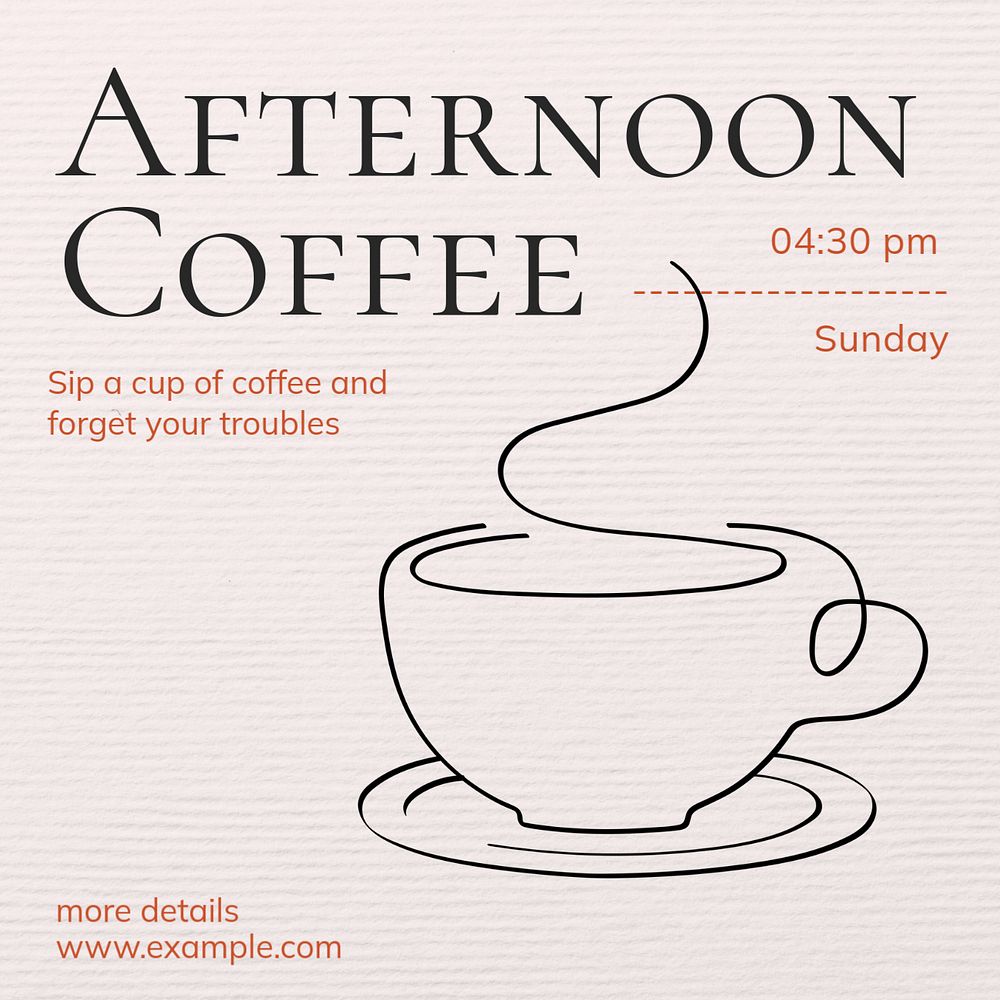 Afternoon coffee Instagram post template, editable text