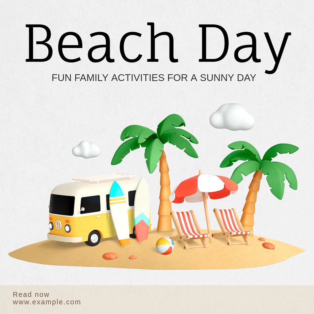 Beach day Instagram post template, editable text