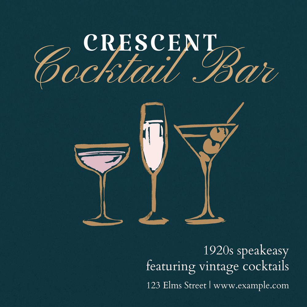 Cocktail bar Instagram post template, editable text