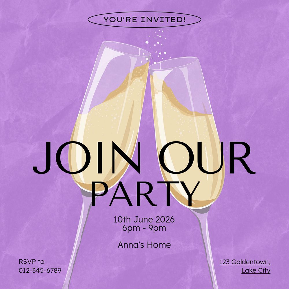 Join our party Instagram post template, editable text