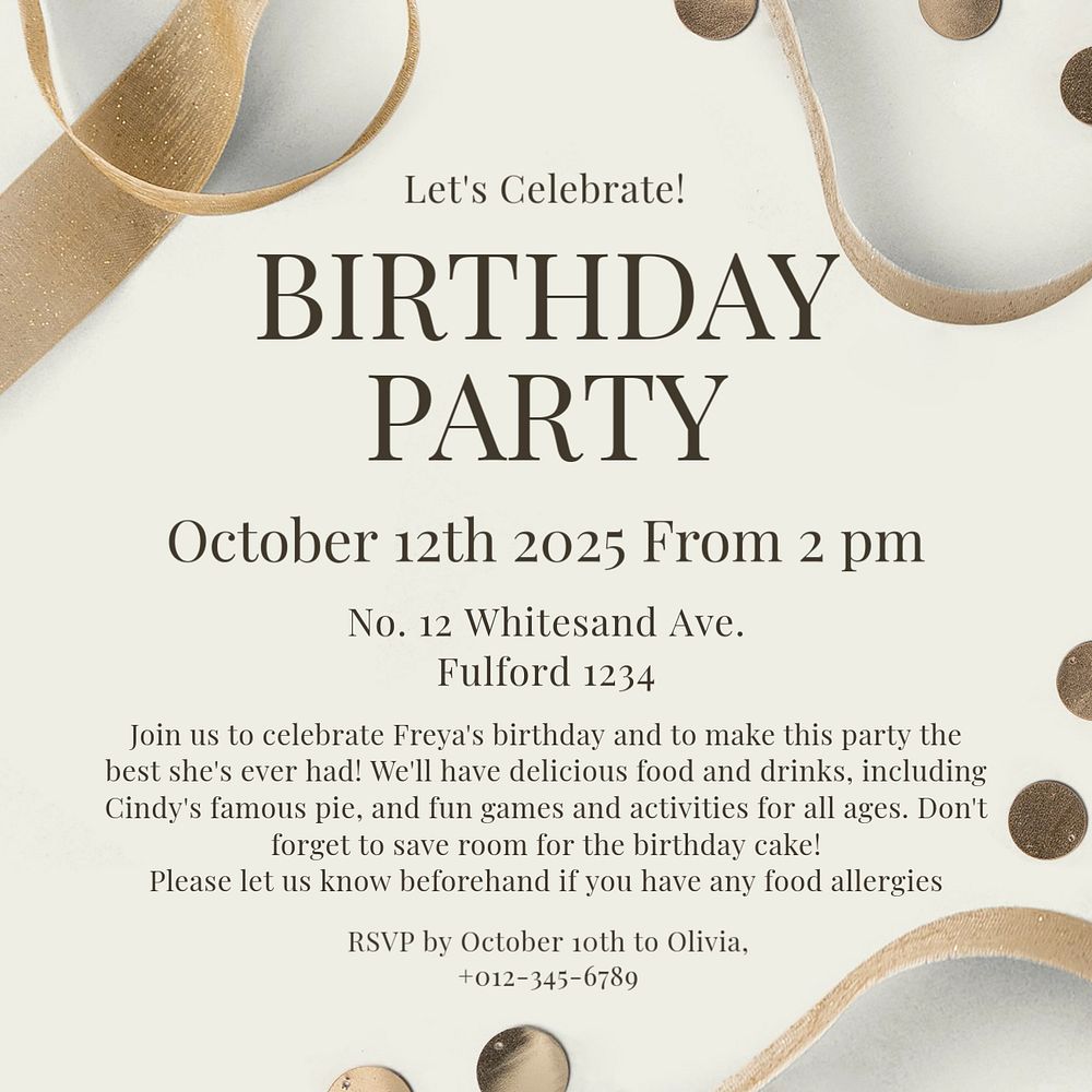 Birthday party Instagram post template, editable text