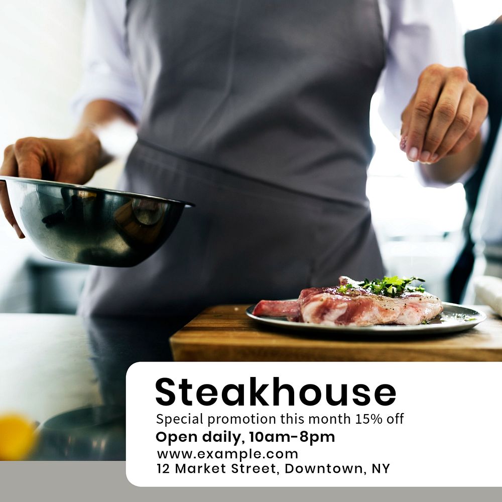 Steakhouse restaurant Instagram post template, editable text