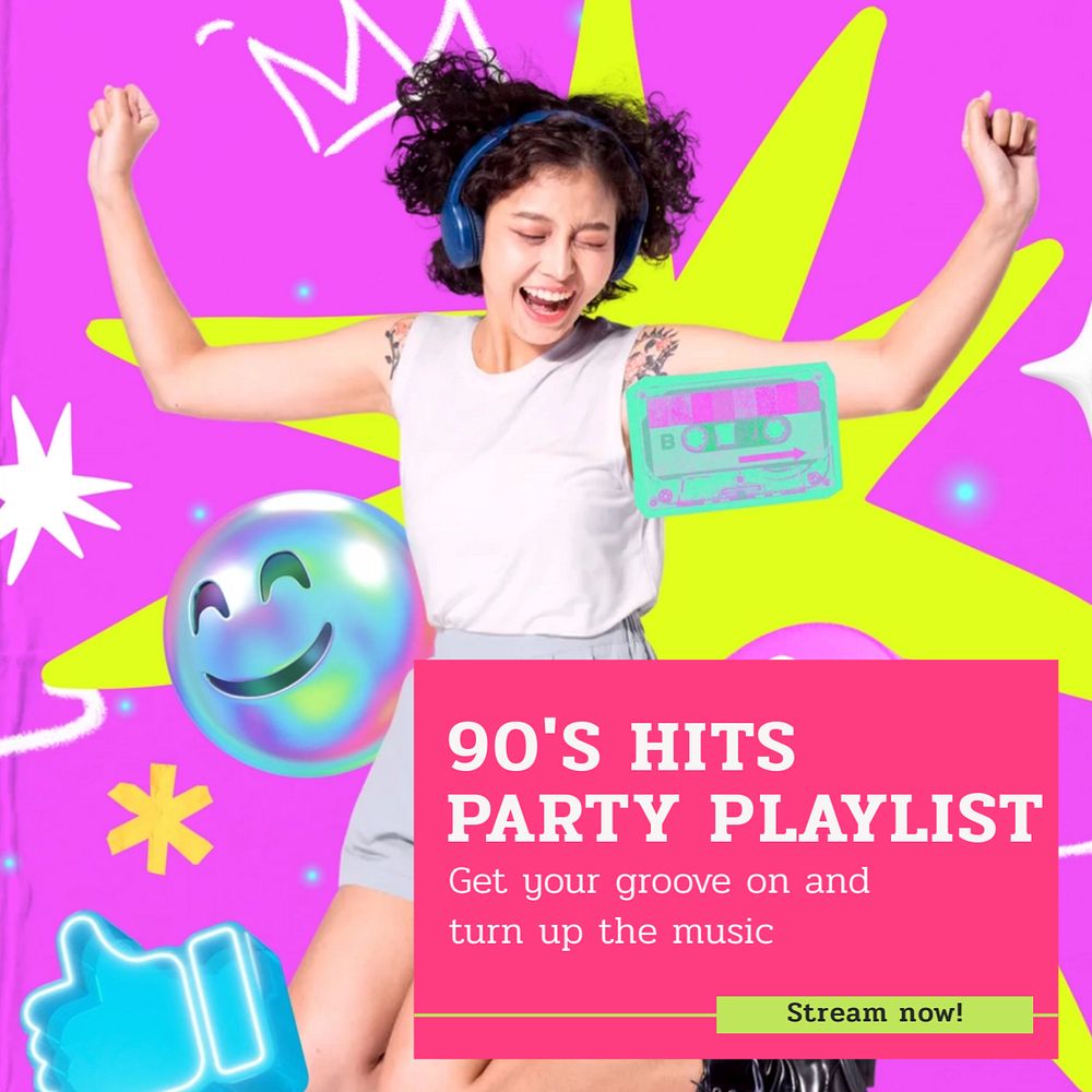 Party playlist Instagram post template, editable text