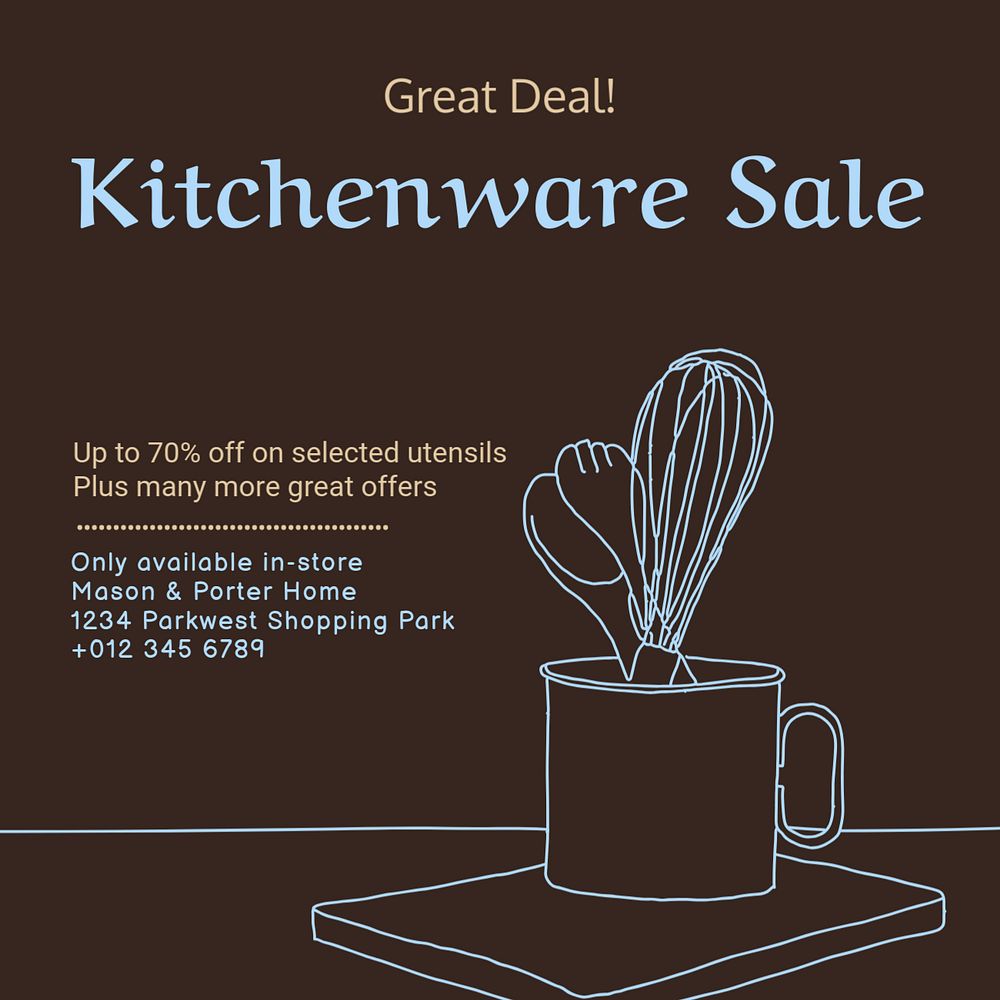 Kitchenware sale Instagram post template, editable text