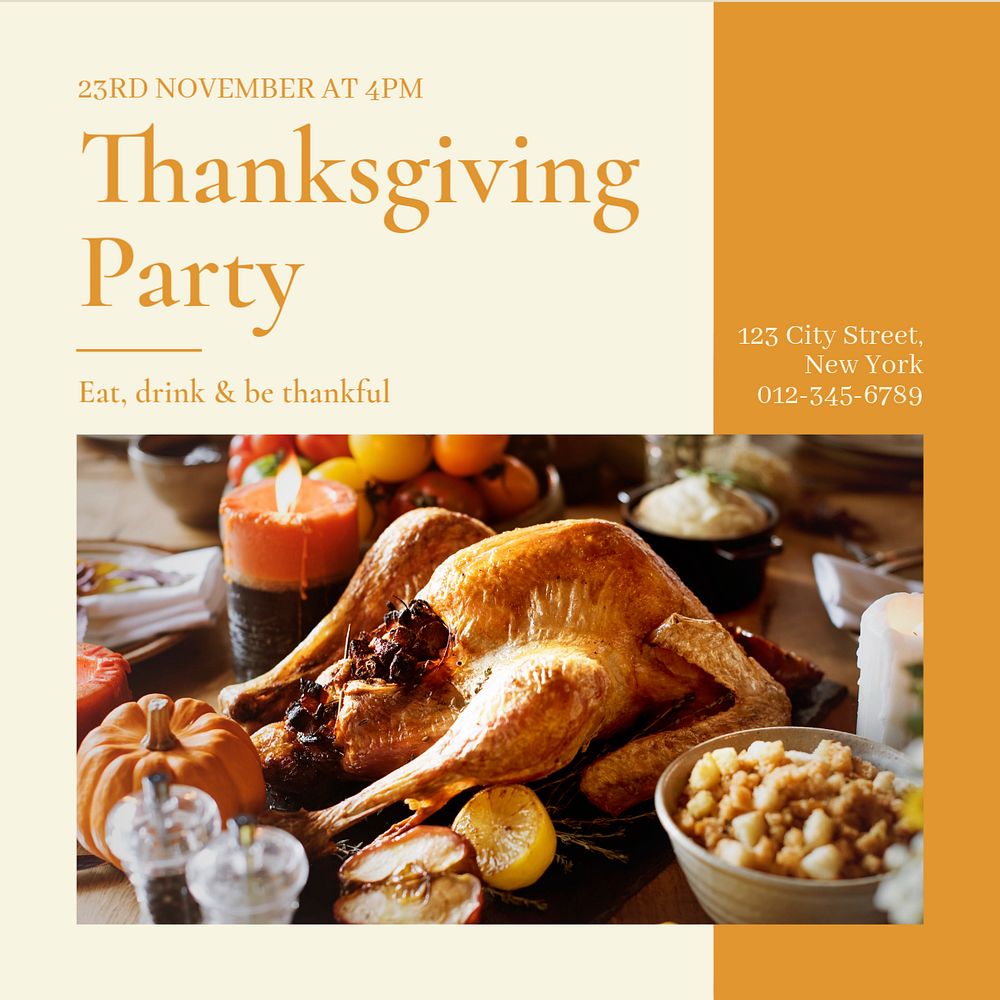 Thanksgiving party Instagram post template, editable text