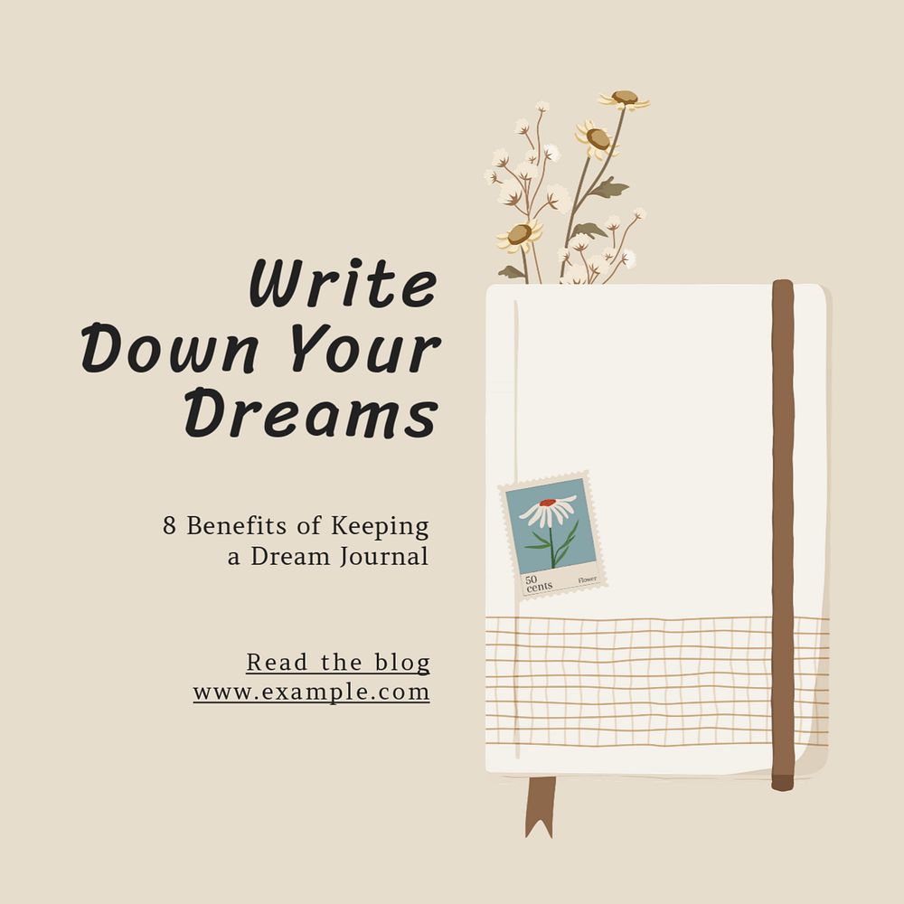 Dream journal Instagram post template, editable text