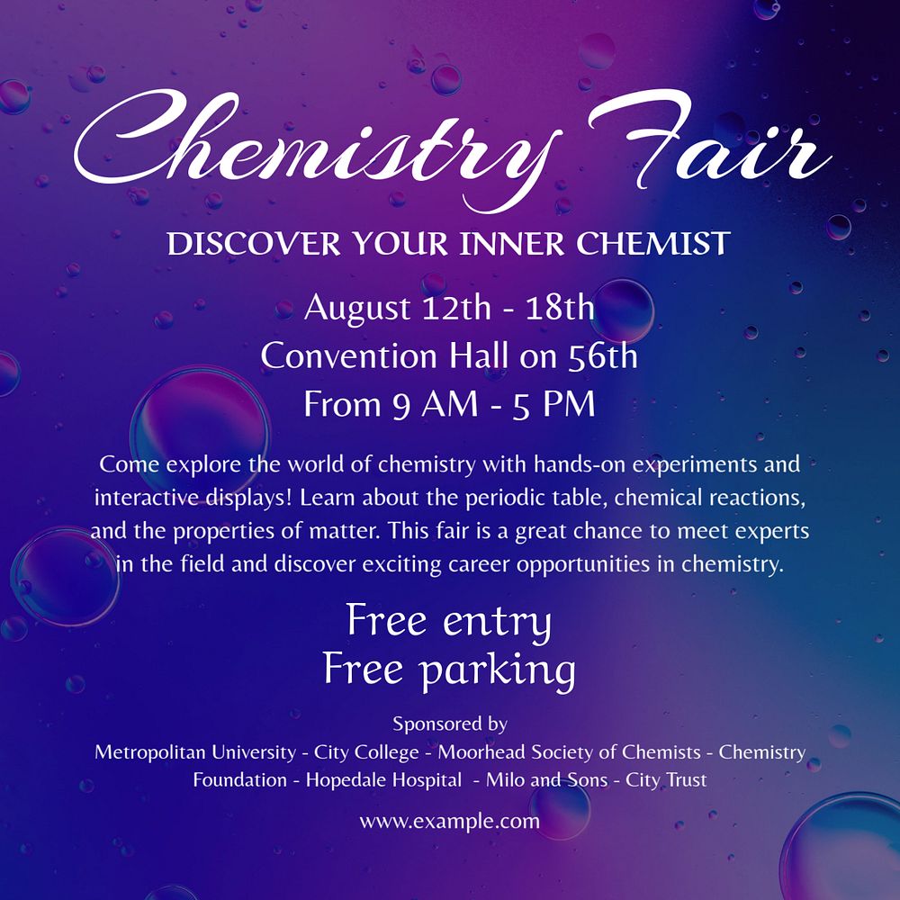 Chemistry fair Instagram post template, editable text