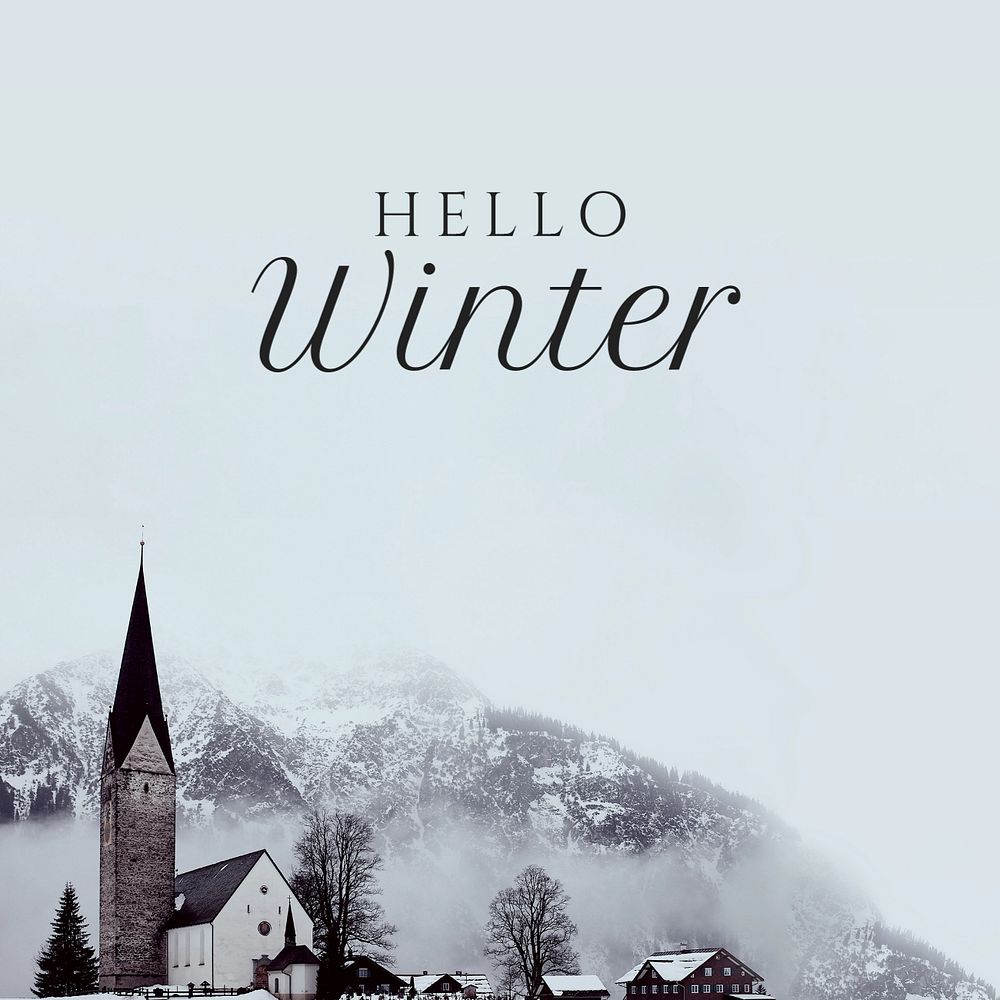 Hello winter Instagram post template, editable text