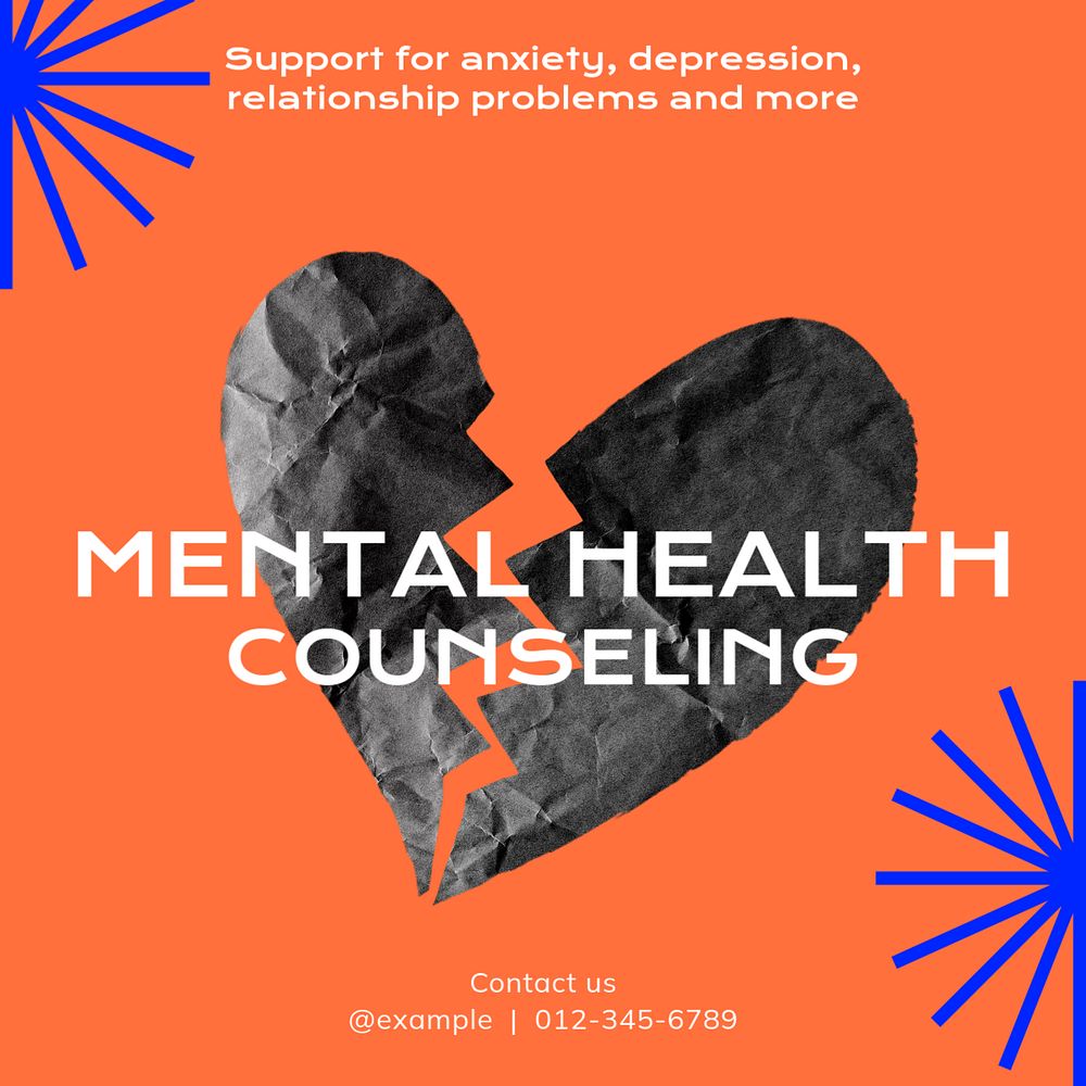 Mental health counseling Instagram post template, editable text