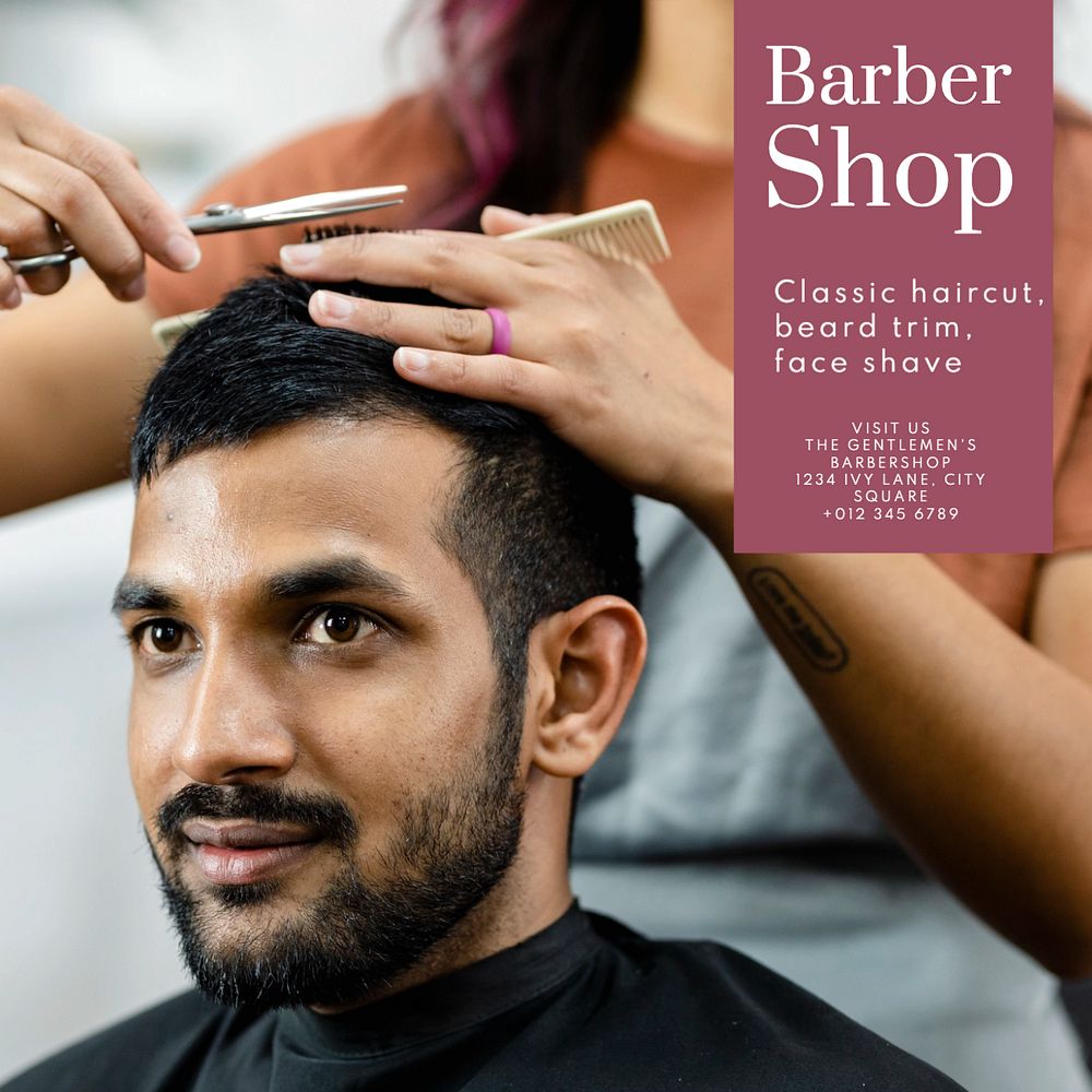 Barbershop Instagram post template, editable text