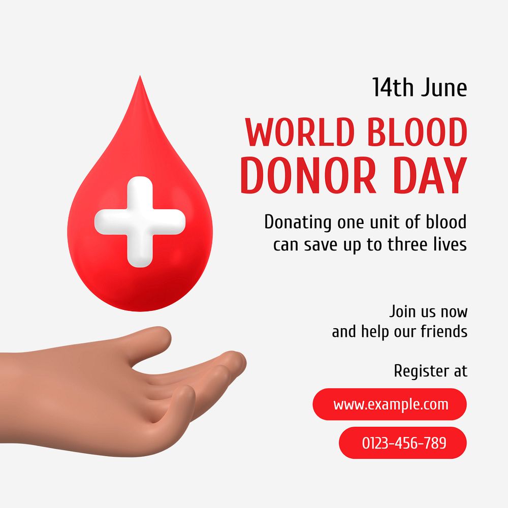 Blood donor day Instagram post template, editable text