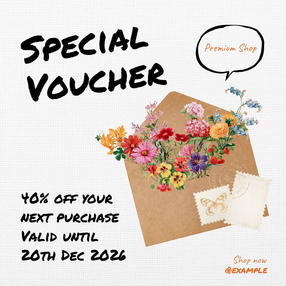 Special voucher Instagram post template, editable text