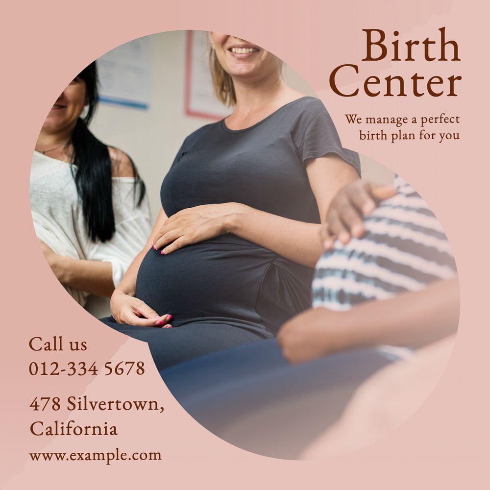 Birth center Instagram post template, editable text