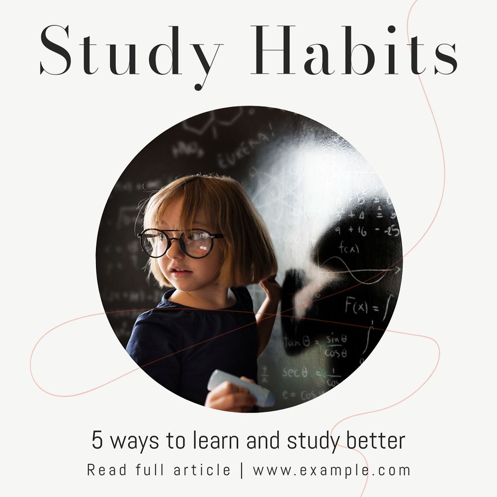 Study habits Instagram post template, editable text