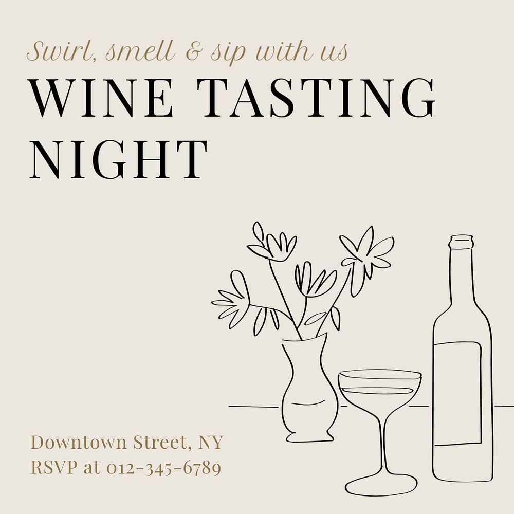 Wine tasting night Instagram post template, editable text