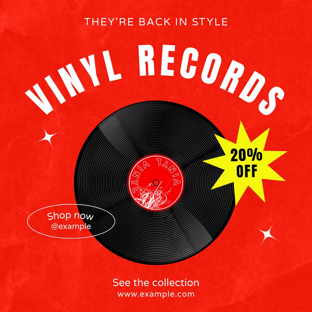 Vinyl records Instagram post template, editable text