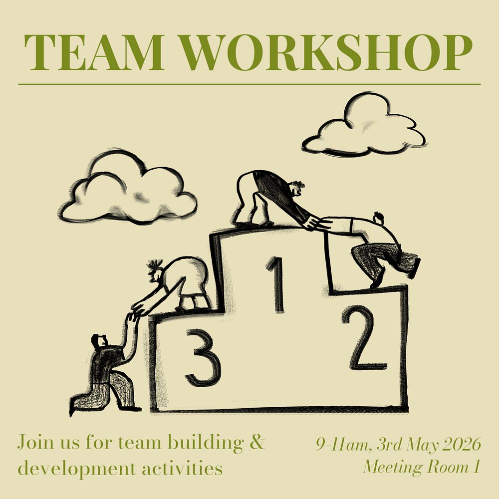 Team workshop Instagram post template, editable text