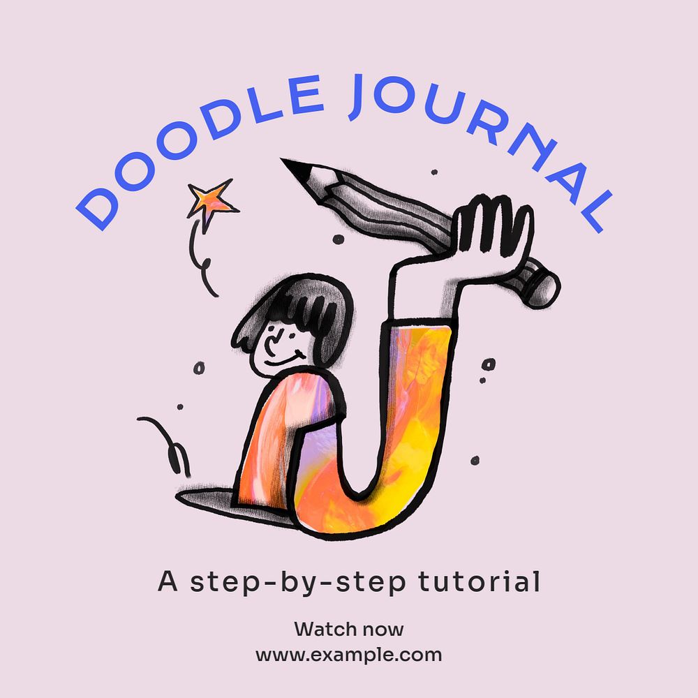 Doodle journal Instagram post template, editable text