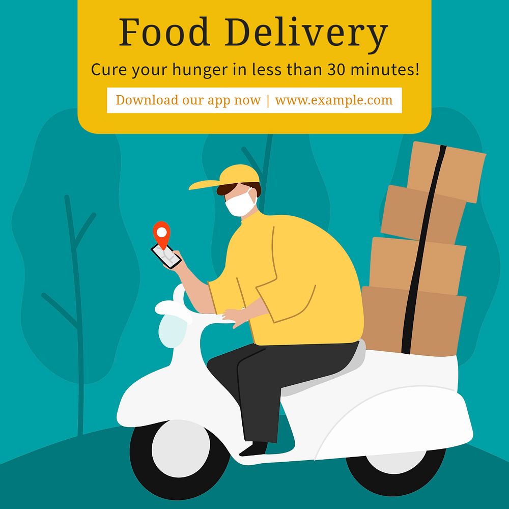 Food delivery Instagram post template, editable text