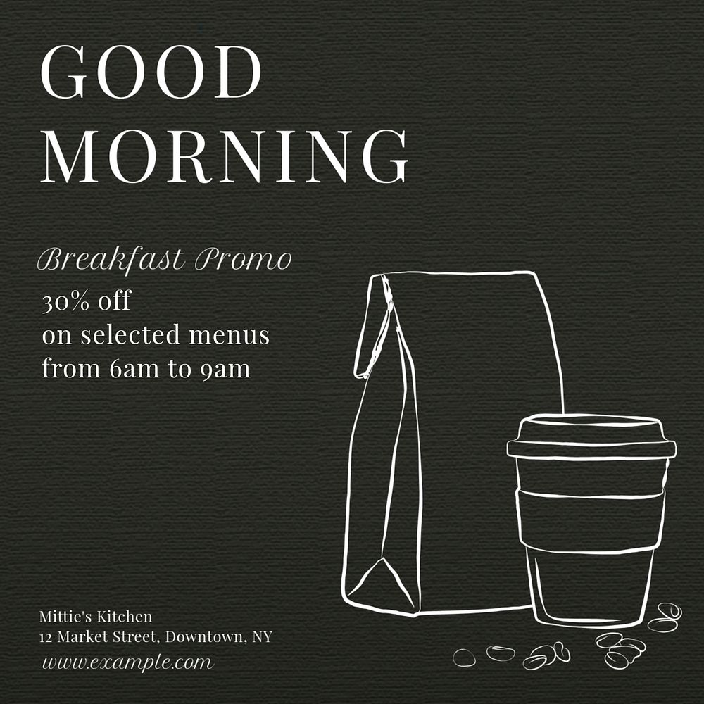 Good morning, breakfast Instagram post template, editable text