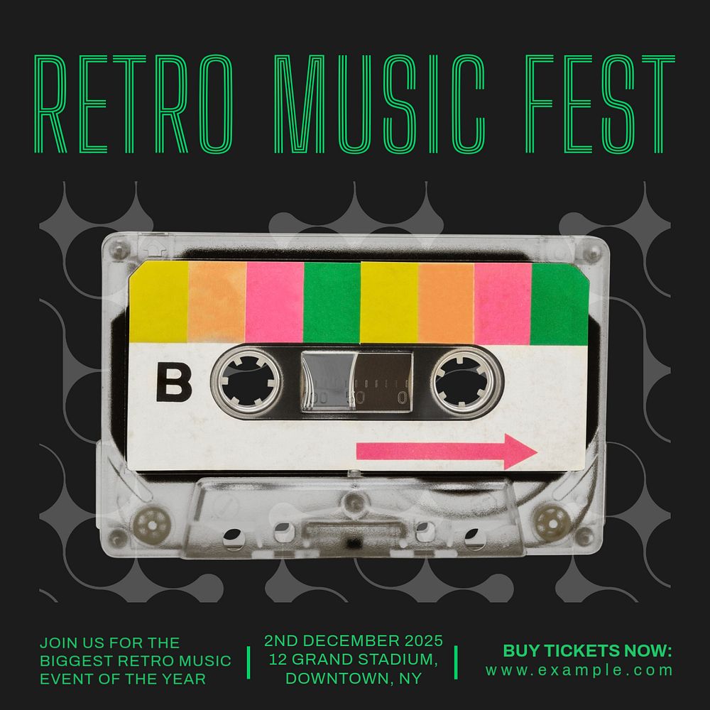 Retro music festival Instagram post template, editable text