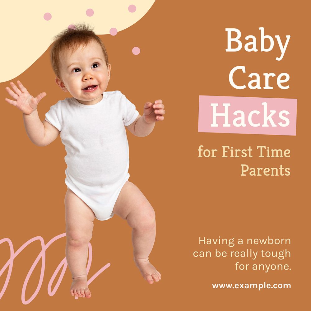 Baby care hacks Instagram post template, editable text