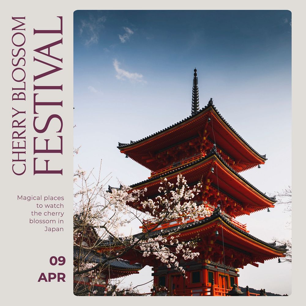 Cherry blossom festival Instagram post template, editable text