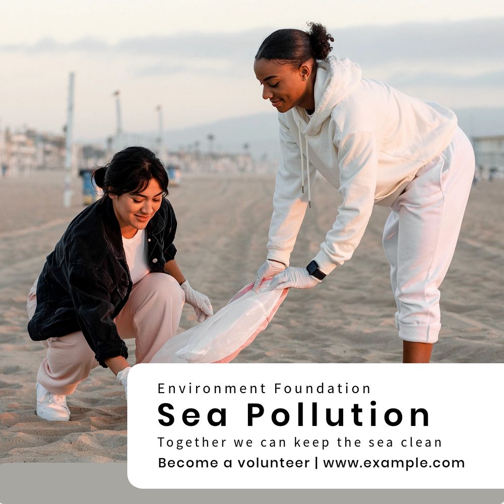 Sea pollution Instagram post template, editable text