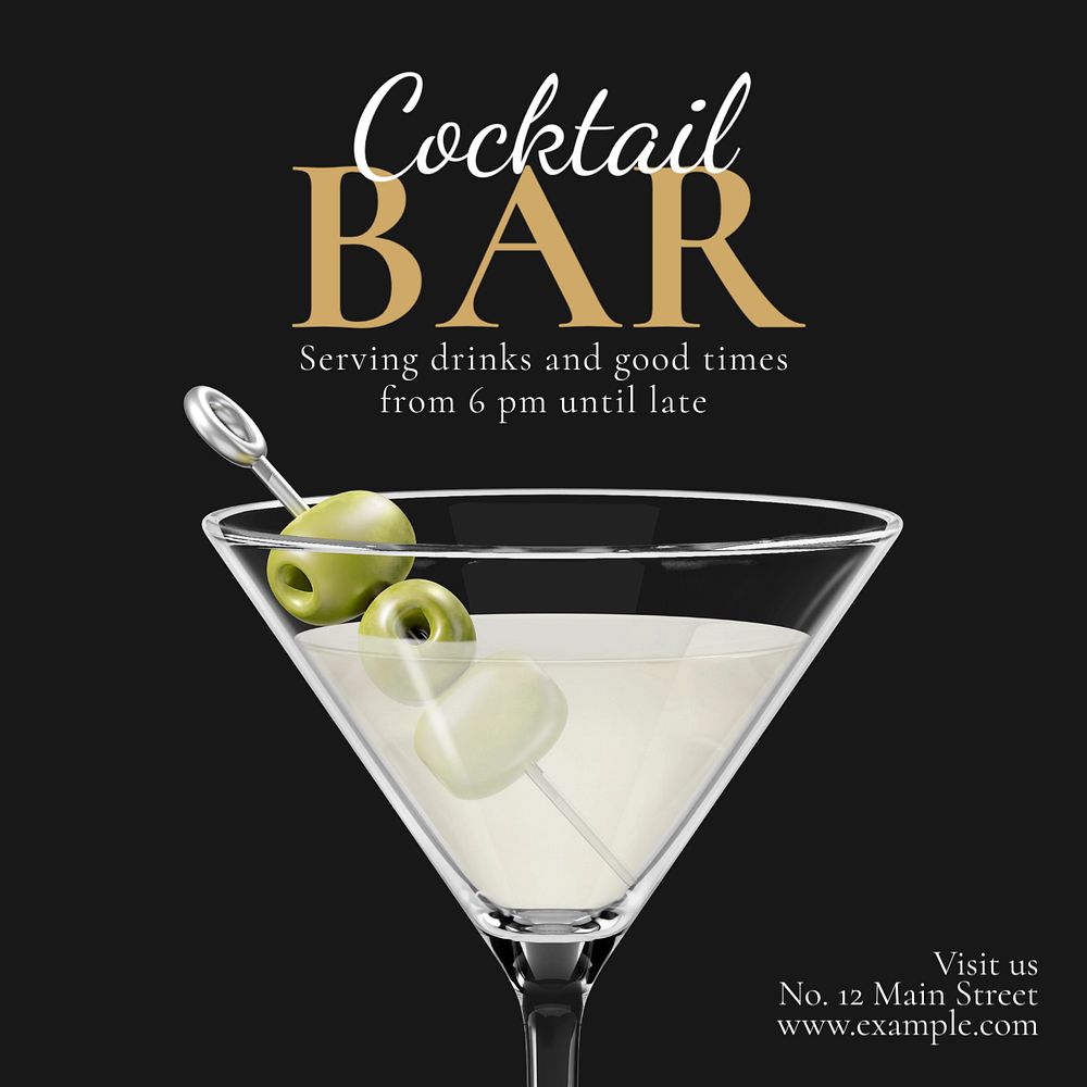 Cocktail bar Instagram post template, editable text