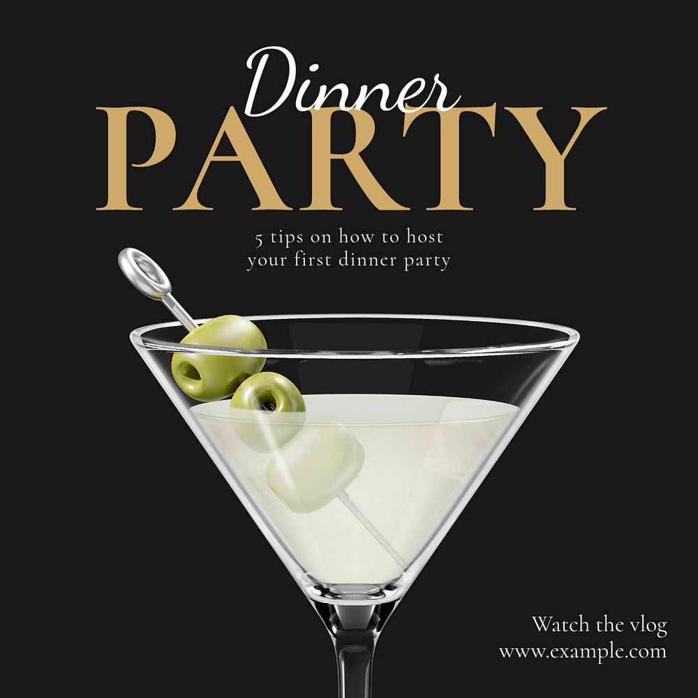 Dinner party Instagram post template, editable text