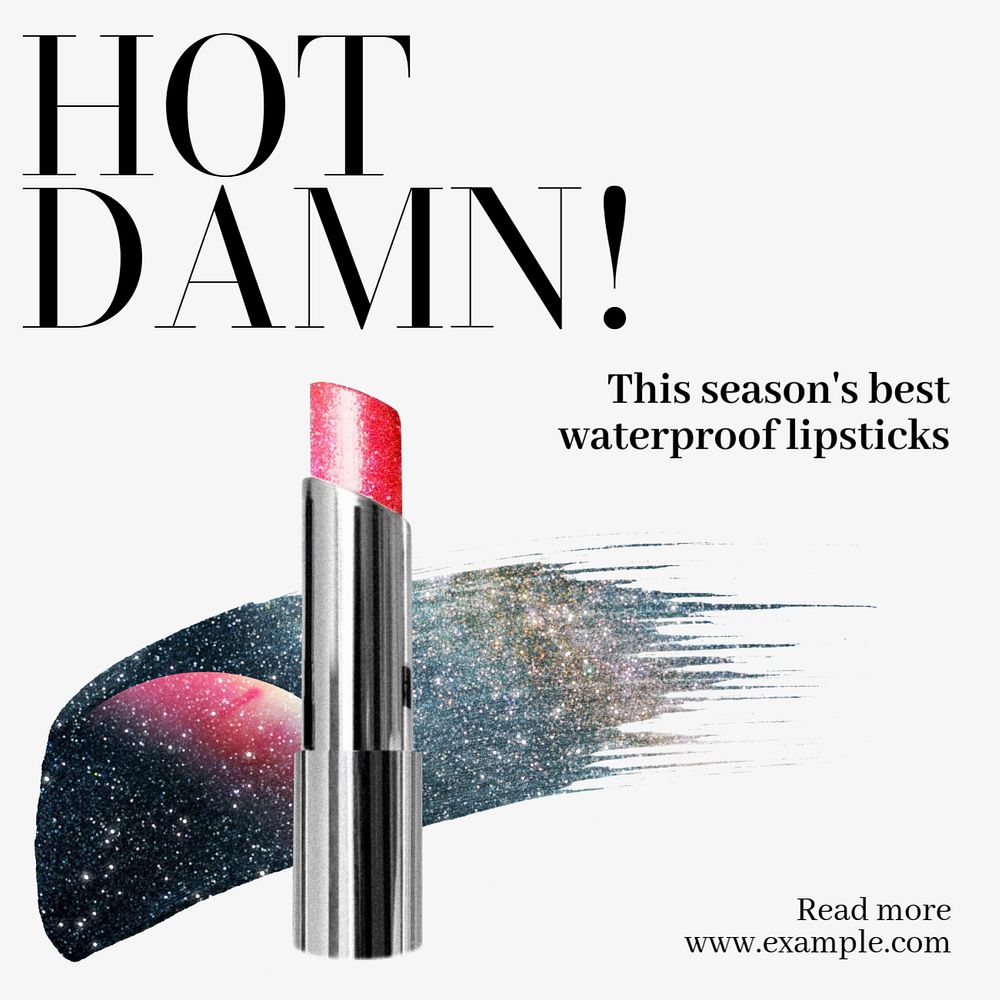 Hot damn lipstick Instagram post template, editable text