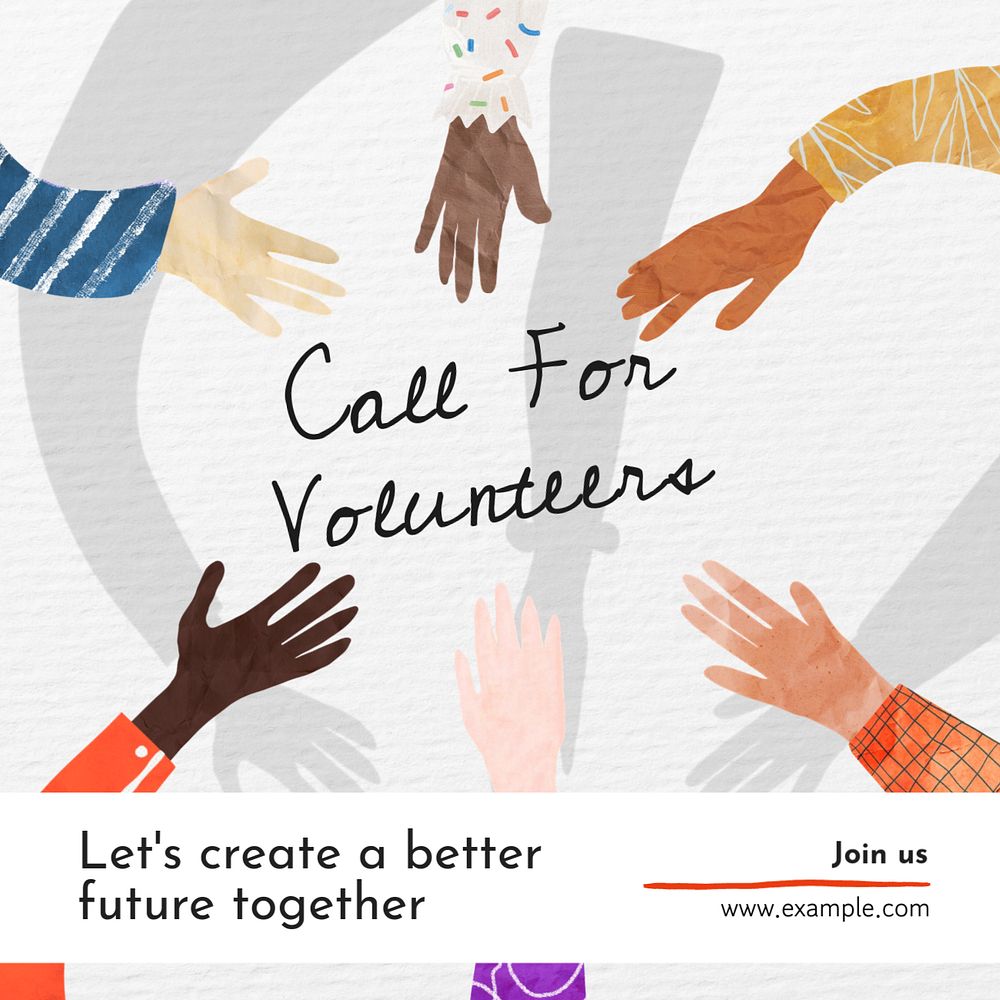 Call for volunteers Instagram post template, editable text