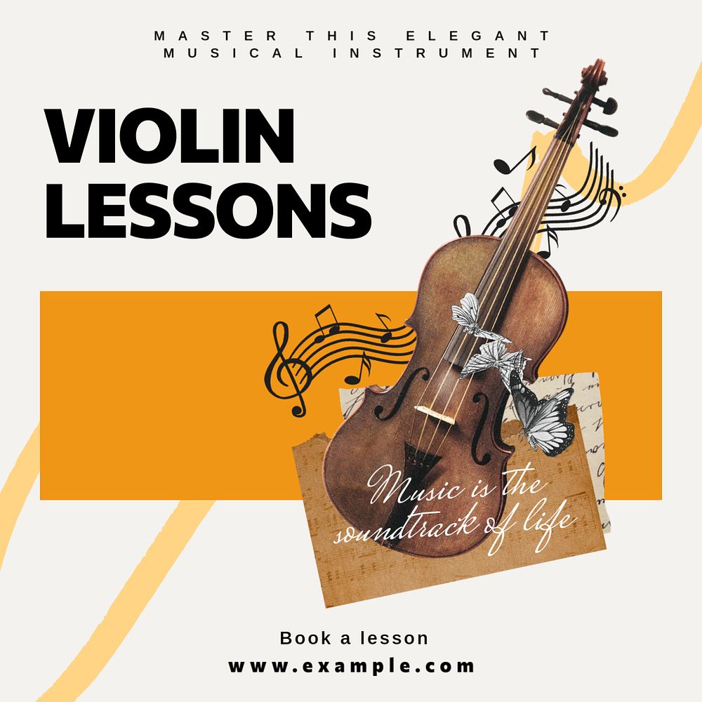 Violin lessons Instagram post template, editable text