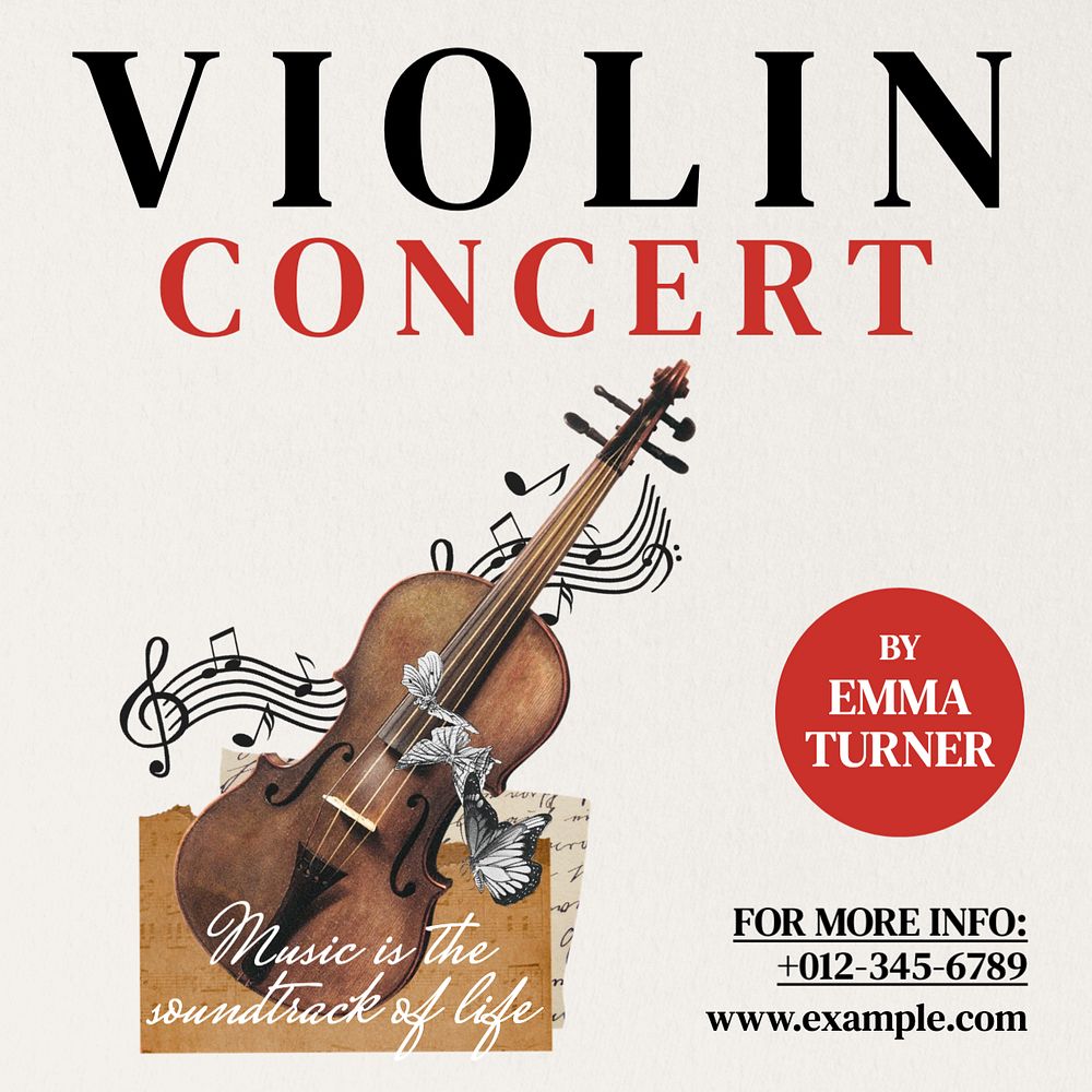 Violin concert Instagram post template, editable text