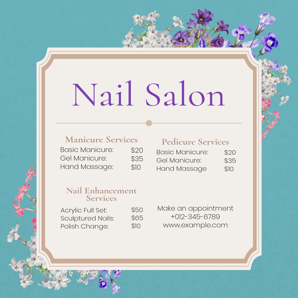 Nail salon Instagram post template, editable text