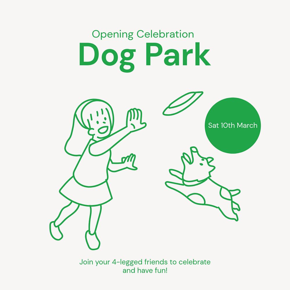 Dog park Instagram post template, editable text