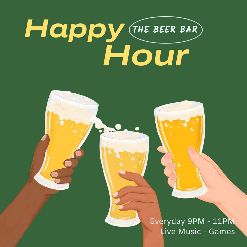 Happy hour Instagram post template, editable text