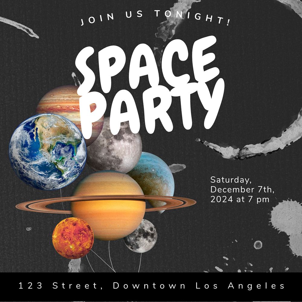 Space party Instagram post template, editable text