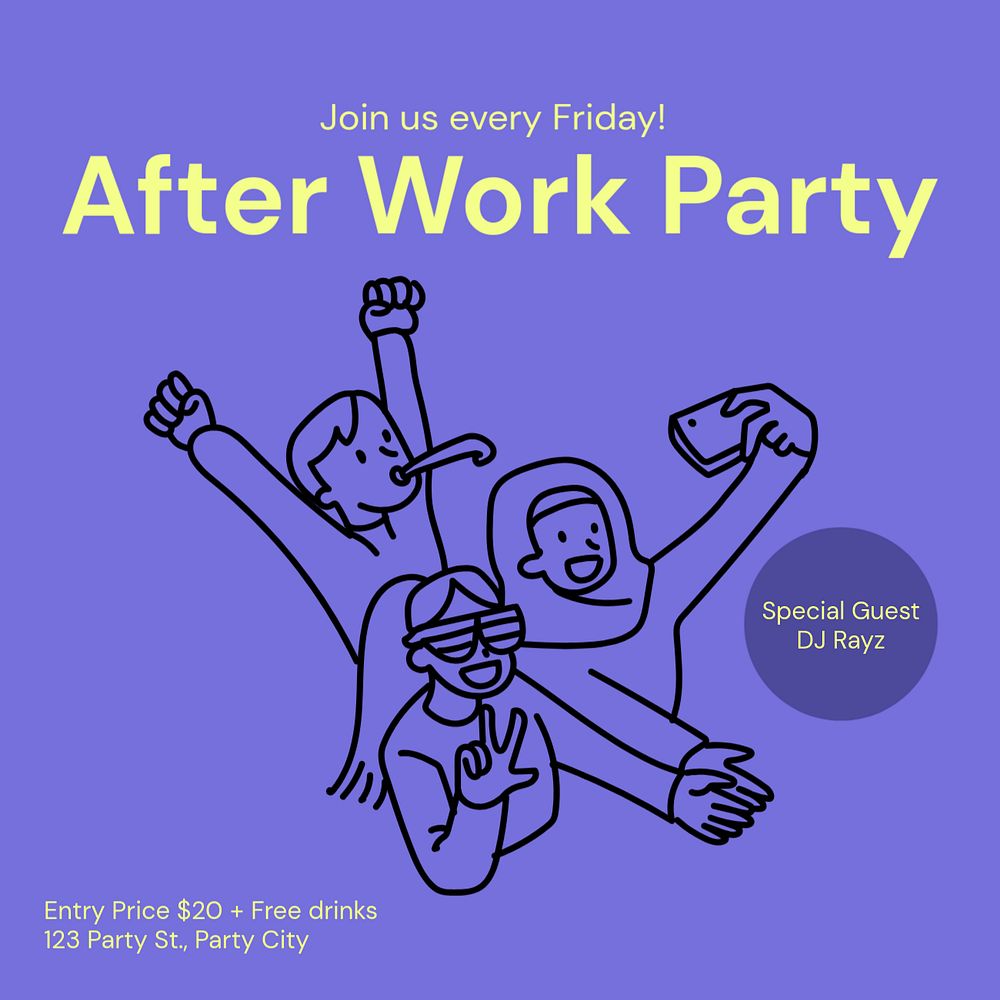 After work party Instagram post template, editable text