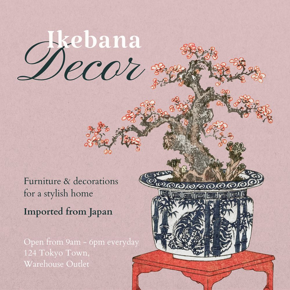 Ikebana home decor Instagram post template, editable text