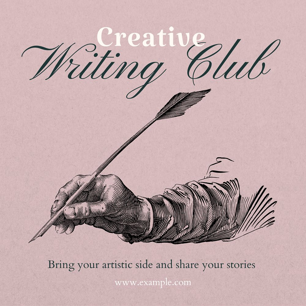 Creative writing club Instagram post template, editable text