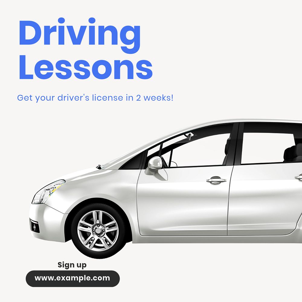 Driving lessons Instagram post template, editable text