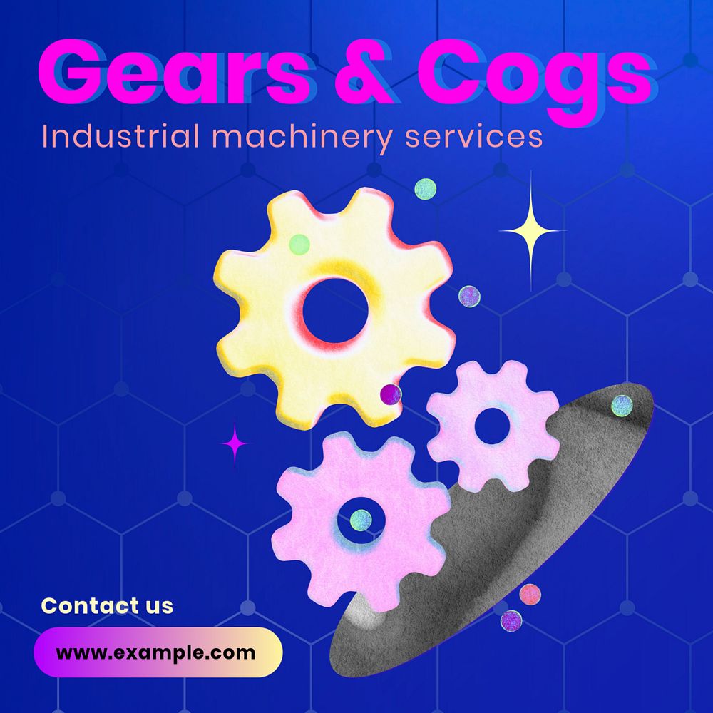 Gears & cogs Instagram post template, editable text