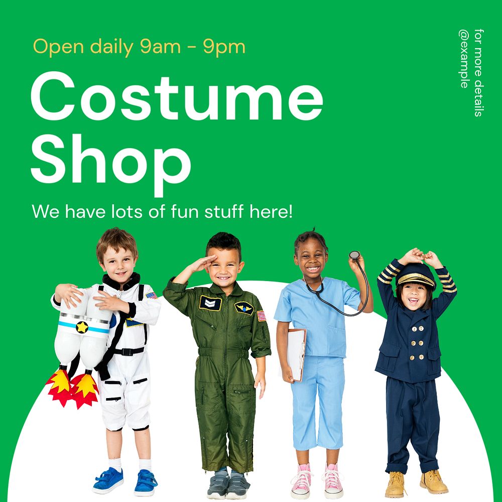 Costume shop Instagram post template, editable text