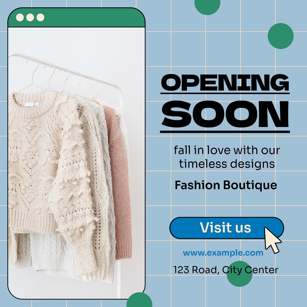 Opening soon Instagram post template, editable text