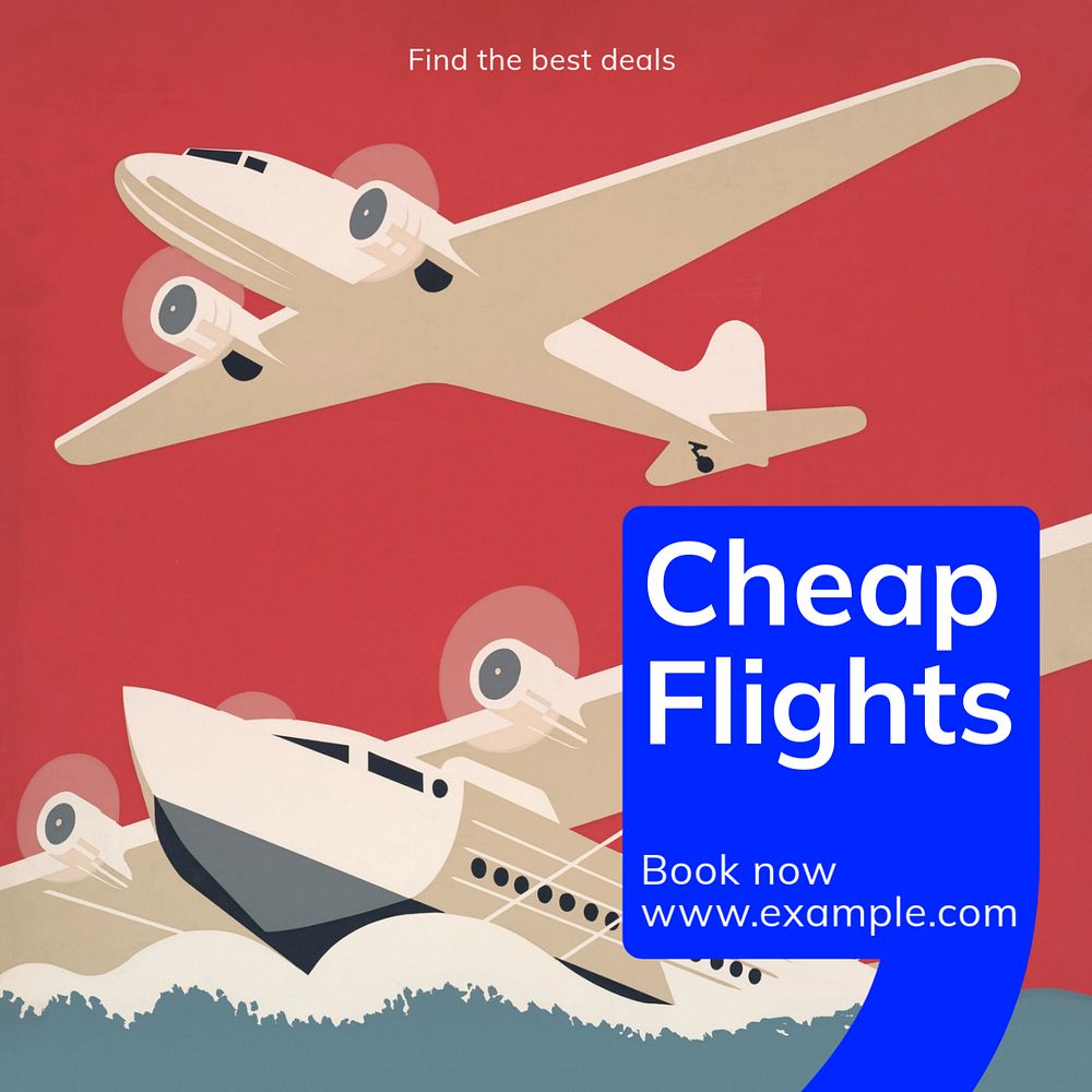 Cheapest flights Instagram post template, editable text