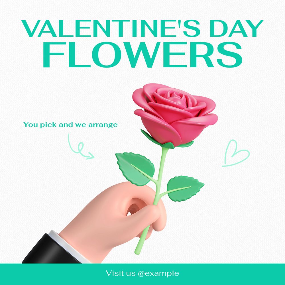 Valentine's flower Instagram post template, editable text