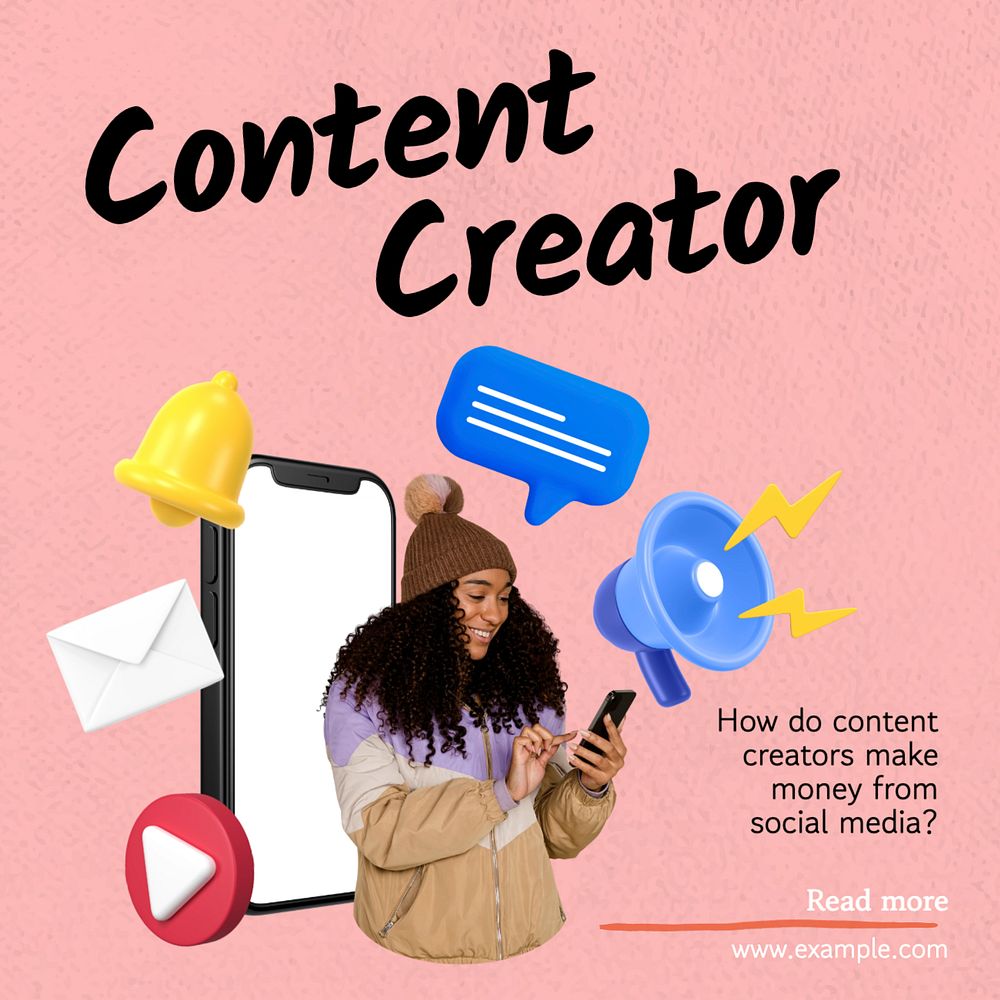 Content creator Instagram post template, editable text