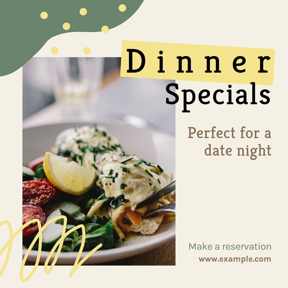 Dinner specials Instagram post template, editable text